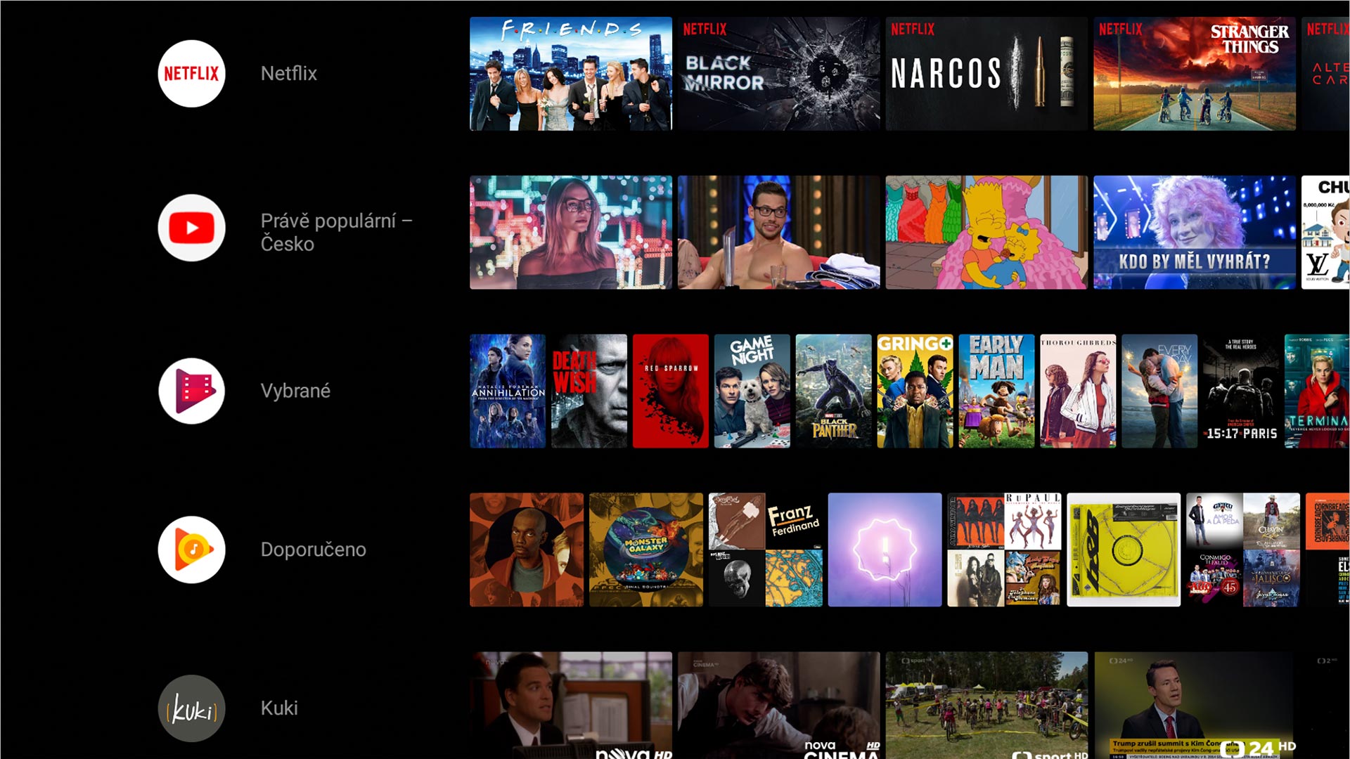 NVIDIA SHIELD TV UI CZ channels