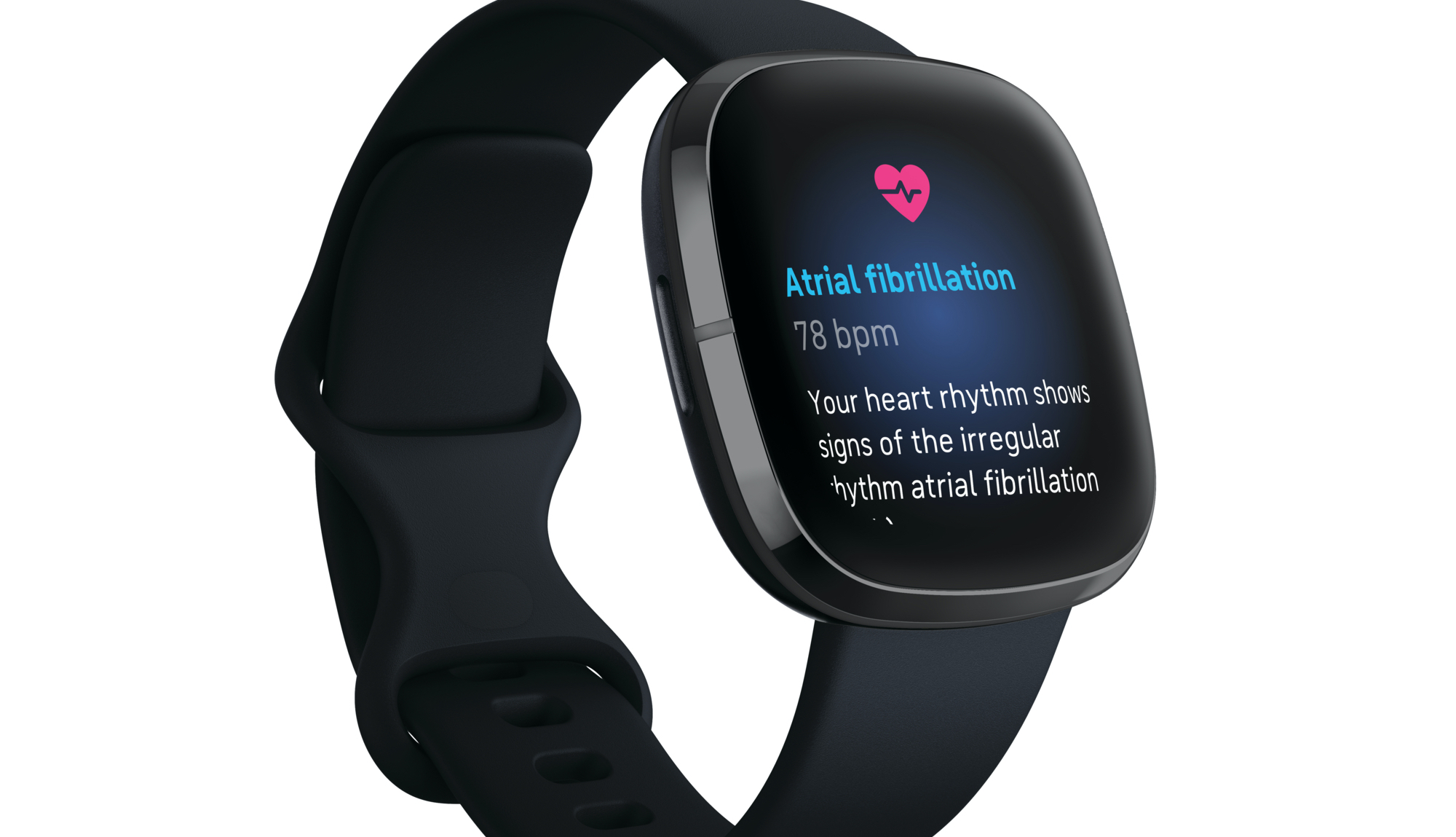 Product render of Fitbit Sense, 3QTR view, in Carbon and Graphite.