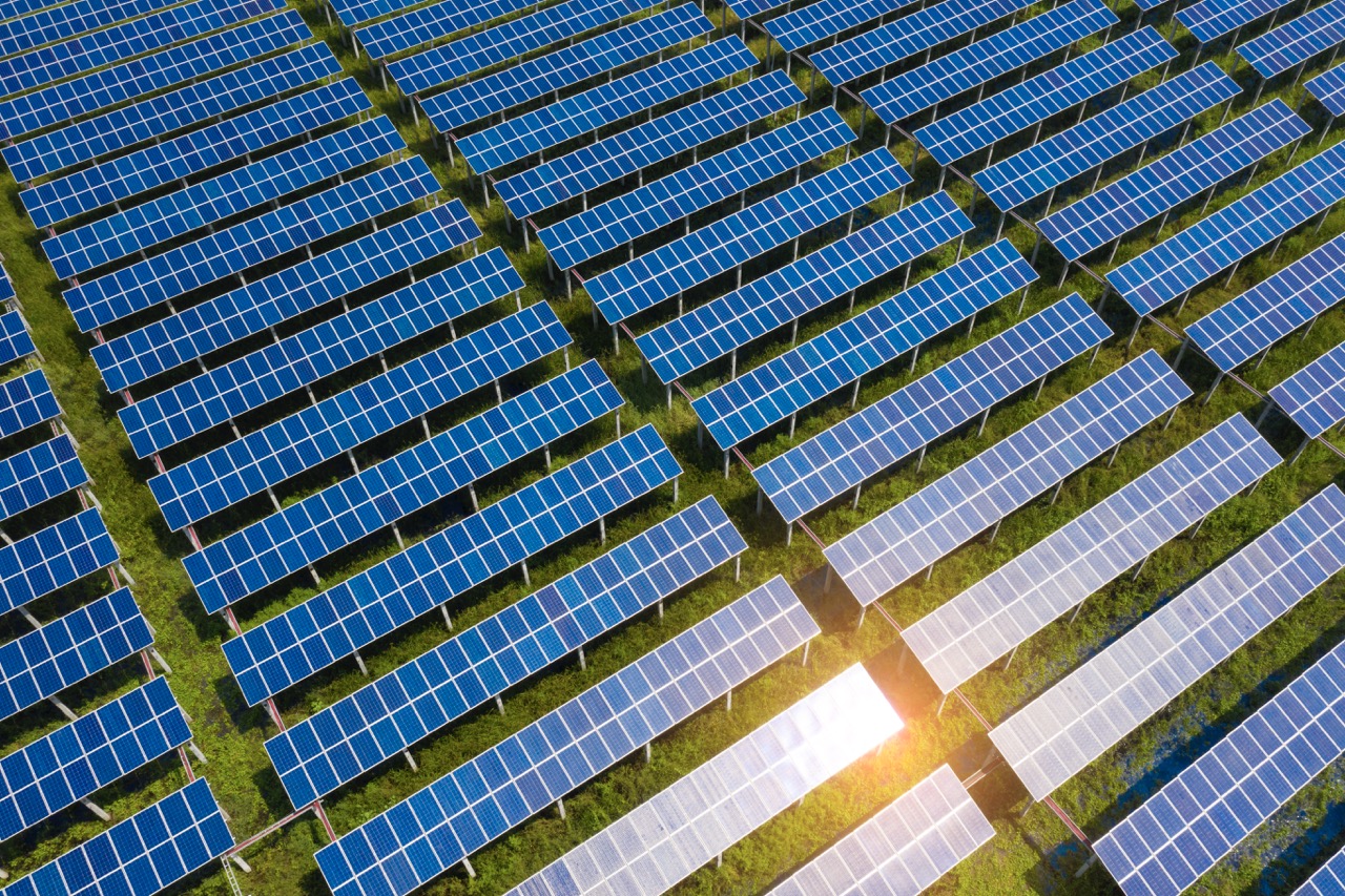 Solar Power Station in the green spring Nature,Solar panel Clean energy thailand