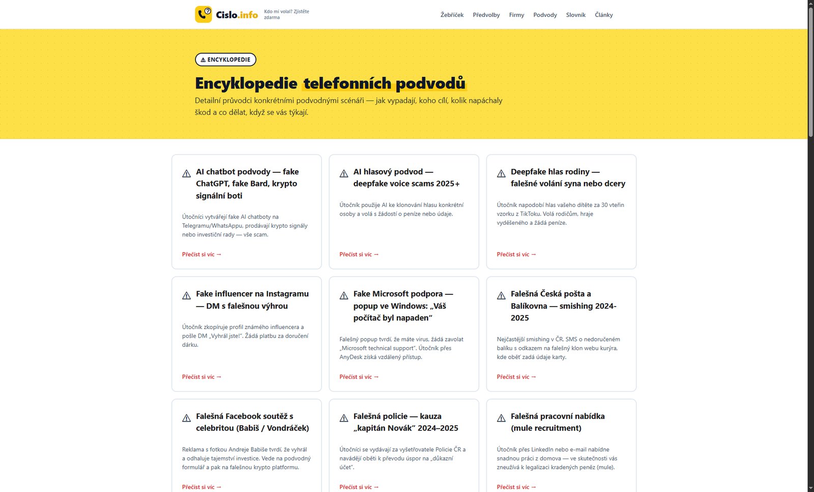 cislo info podvody